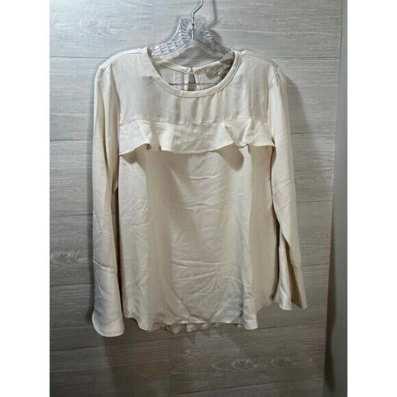 NEW Loft Women Ivory Ruffle Bell Sleeve Blouse Small - Picture 4 of 9